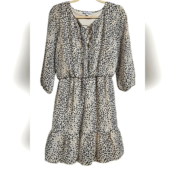 ACCLAIMED black&white cheetah print longsleeve tie front mini dress. Size small - Picture 1 of 10